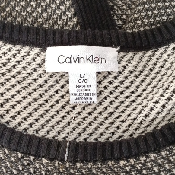 Calvin Klein Women's Black/White Textured Crewneck Sweatshirt Ribbed Sides Large - Picture 3 of 5